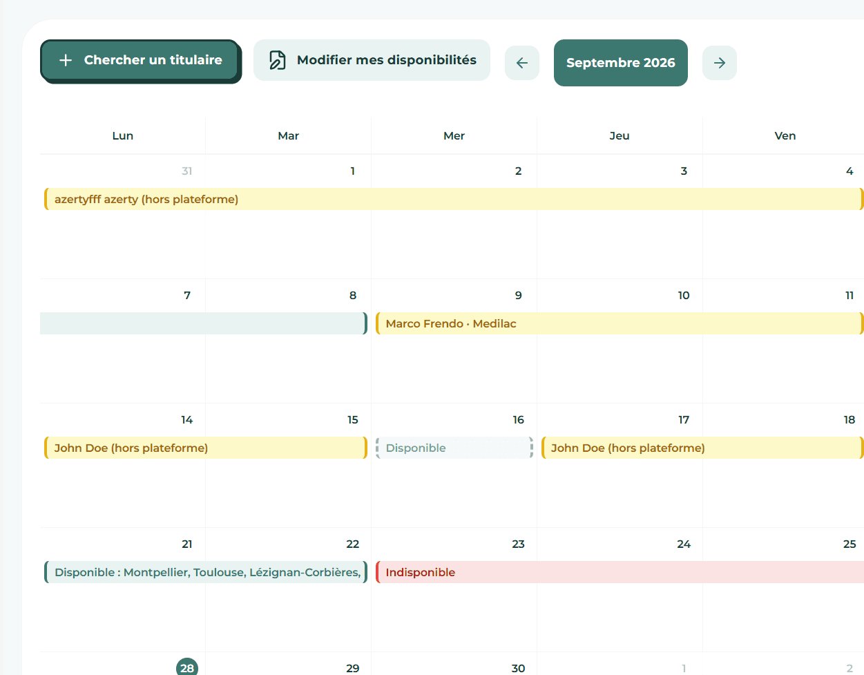 Aperçu du calendrier IZI Rempla
